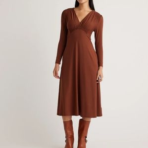 Quince Tencel Jersey V-Neck Long Sleeve Midi Dress